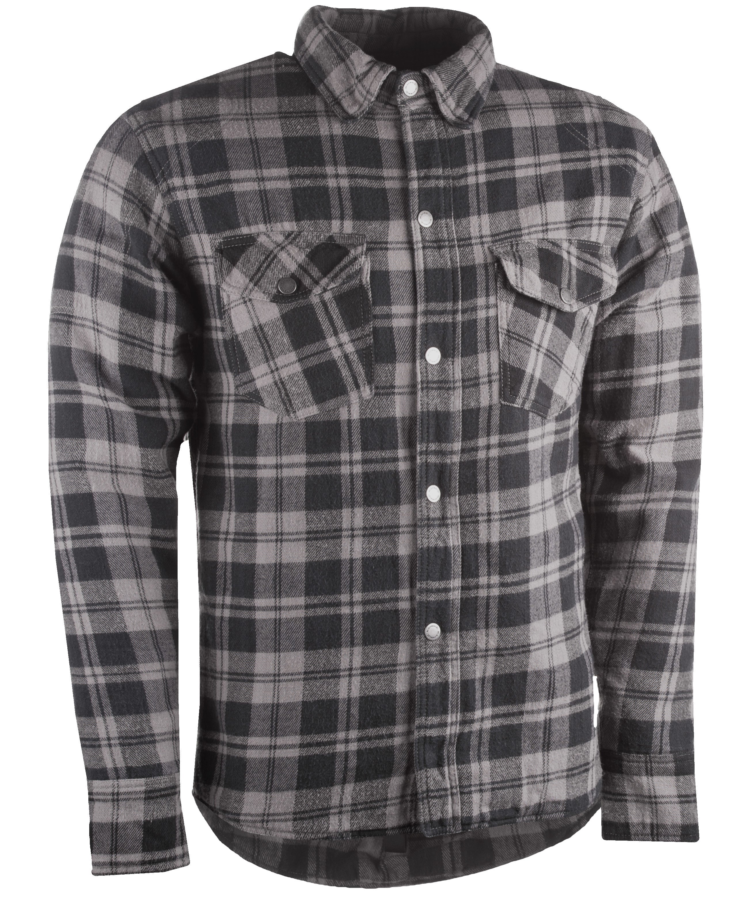 Front angle of the Marksman Flannel in grey and black