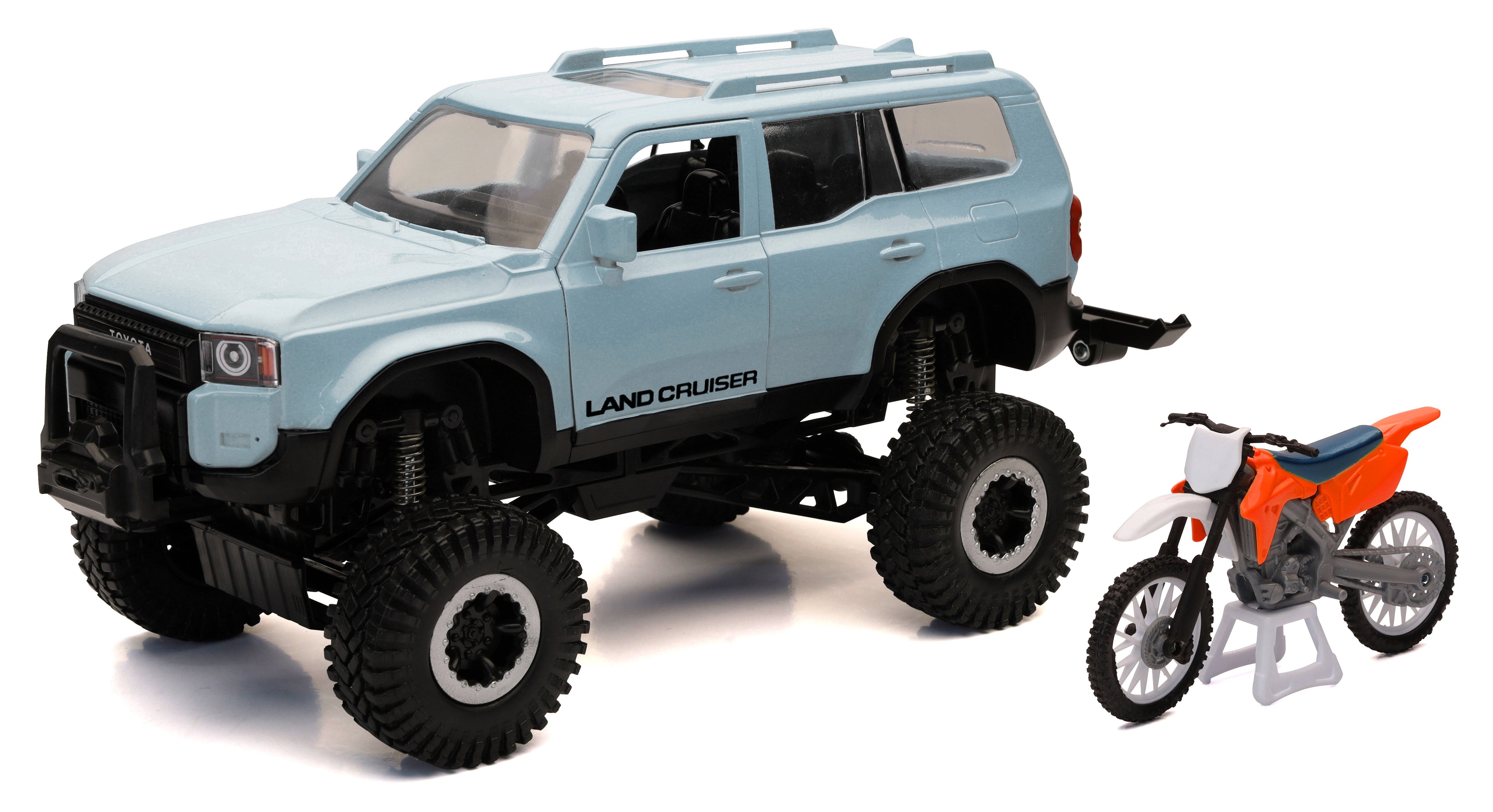 1:18 SCALE TRUCK/RACE BIKE LAND CRUISER/ORANGE RACE BIKE