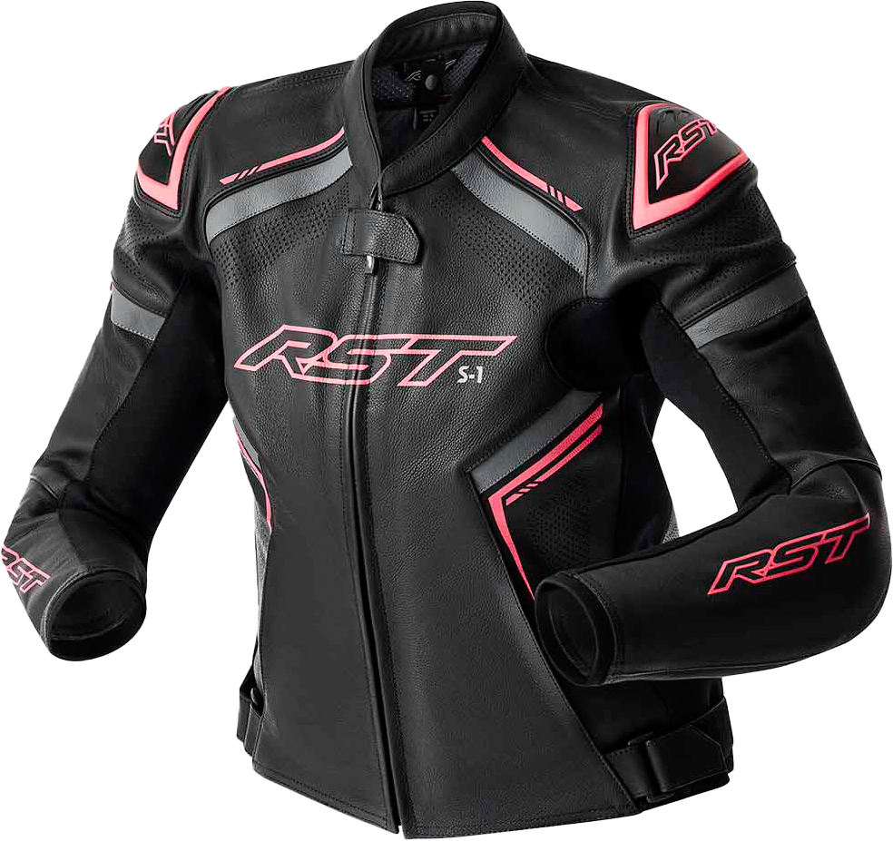 S1 D3O LEATHER LADIES JACKET BLK/FLO PINK 3XL