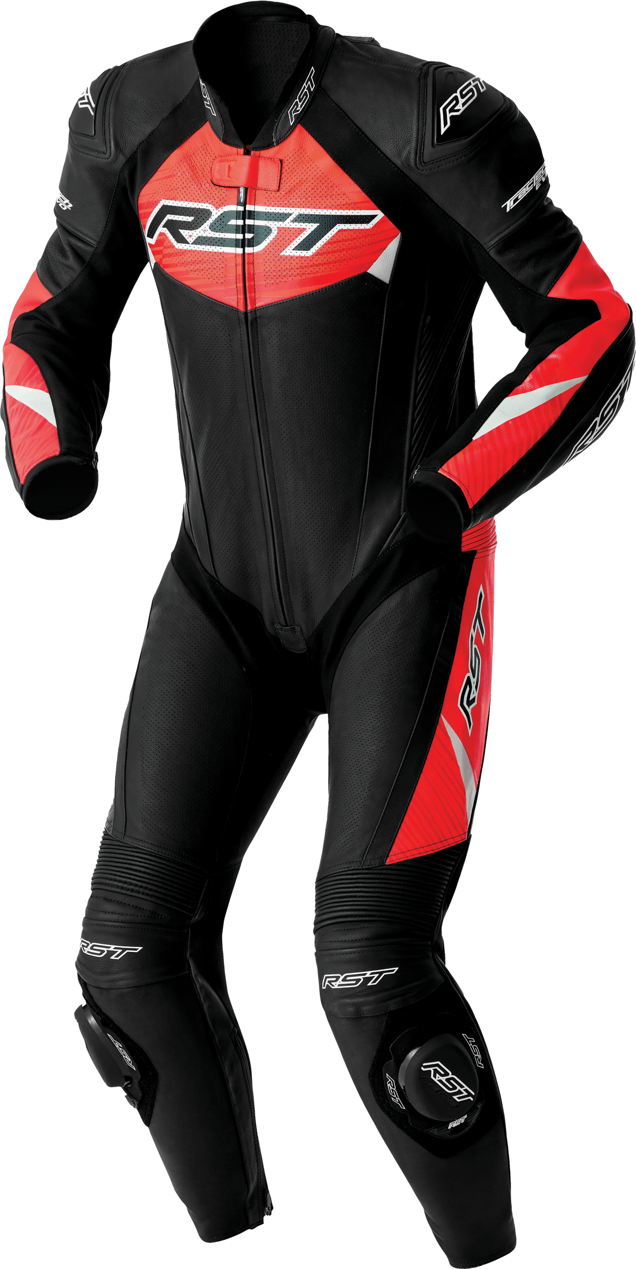 TRACTECH EVO D3O SUIT BLK/FLO RED LEATHER LG