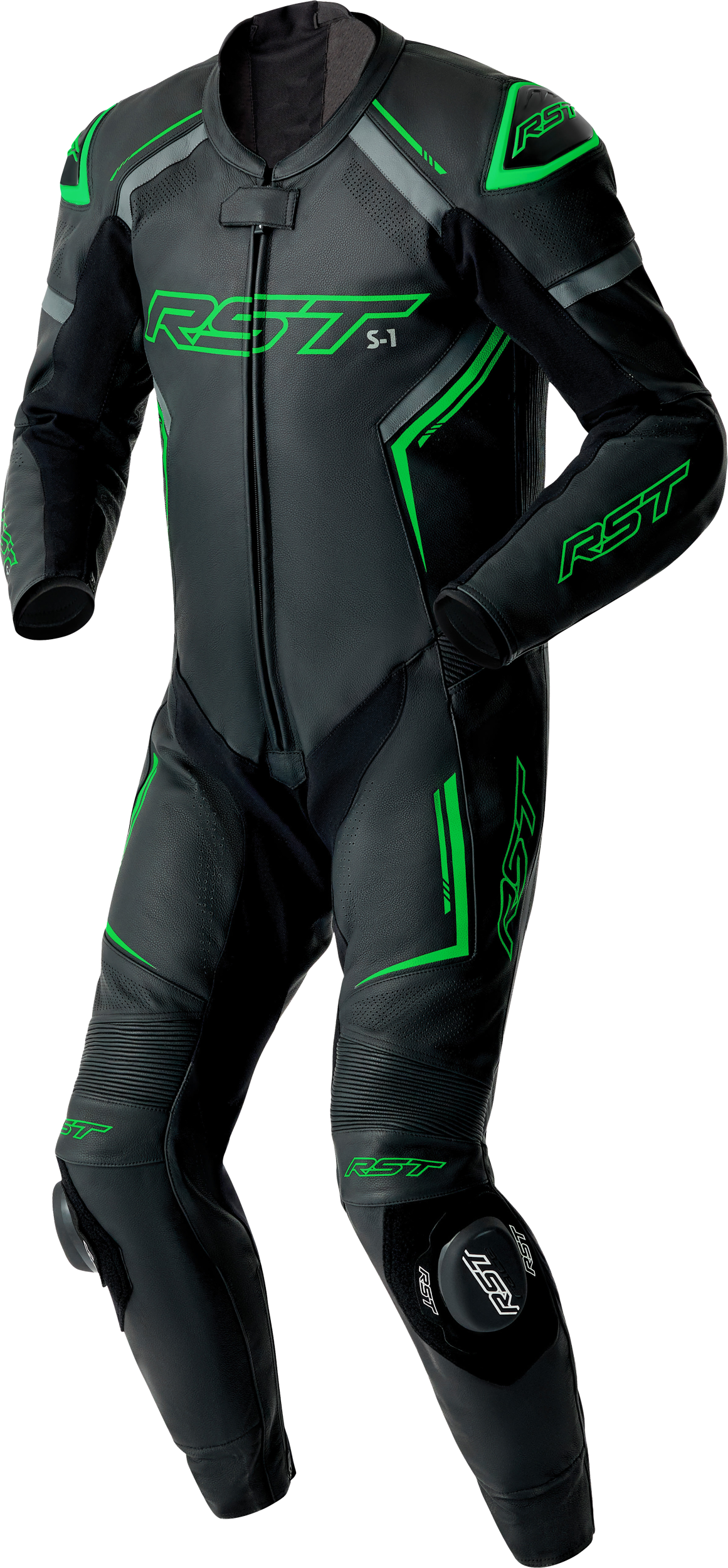 S1 D3O SUIT BLK/GRY/FLO GRN LEATHER 2X