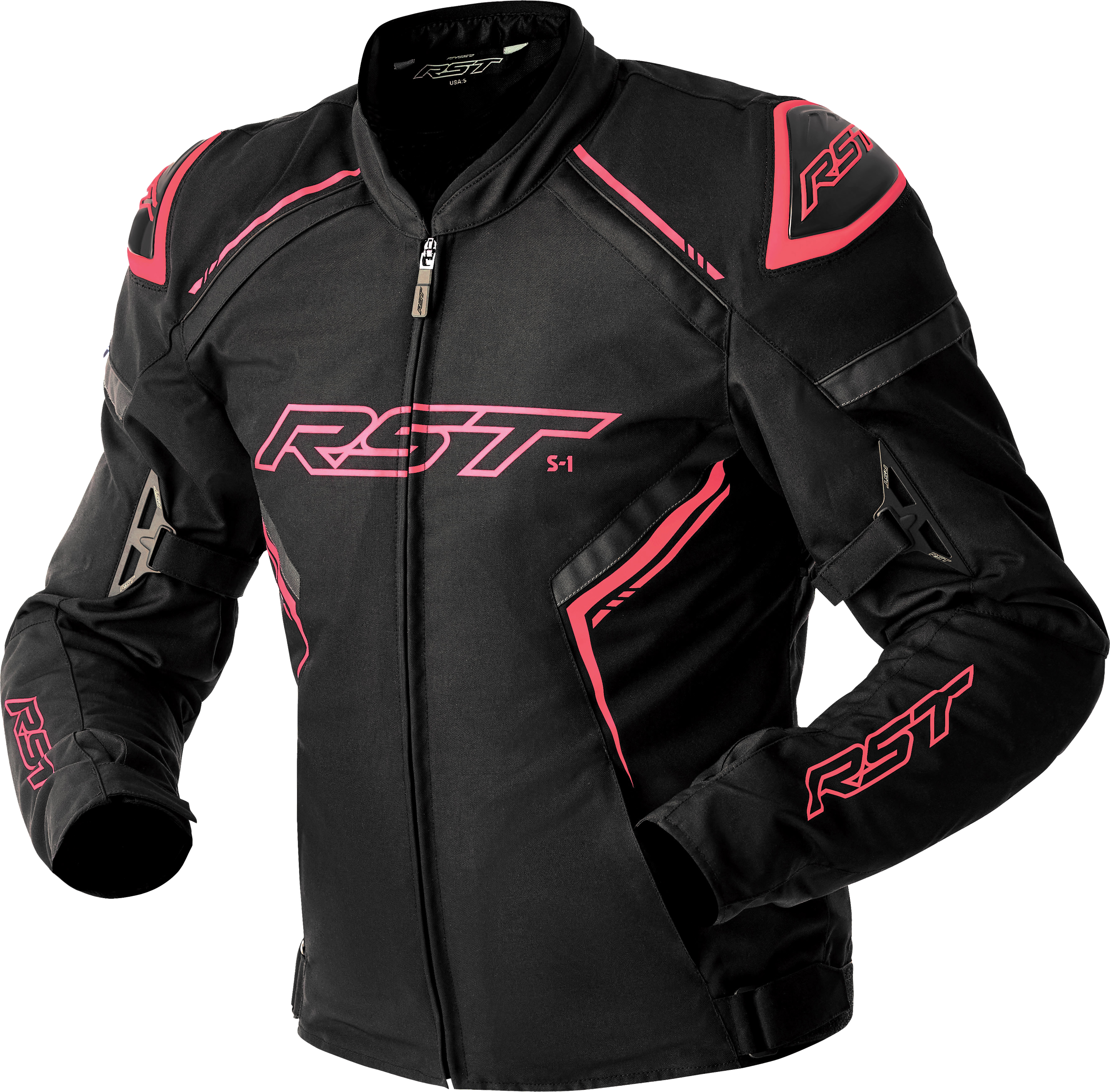 S1 D3O TEXTILE LADIES JACKET BLK/FLO PINK LG